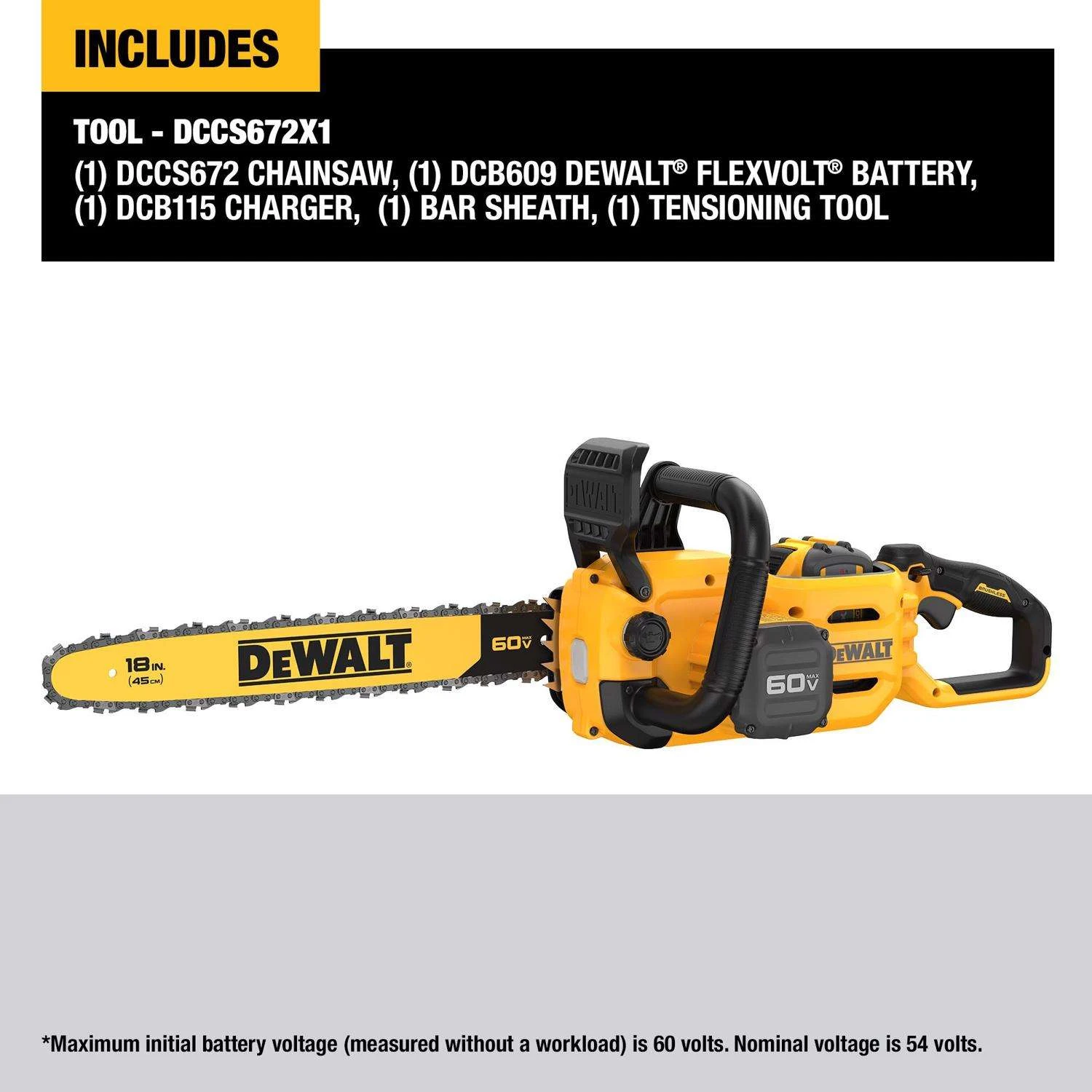 DeWalt Flexvolt 18 In. 40.9 Cc 60 V Battery Chainsaw Kit (Battery & Charger) 3 DeWalt Flexvolt 18 In. 40.9 Cc 60 V Battery Chainsaw Kit (Battery & Charger) - Image 3