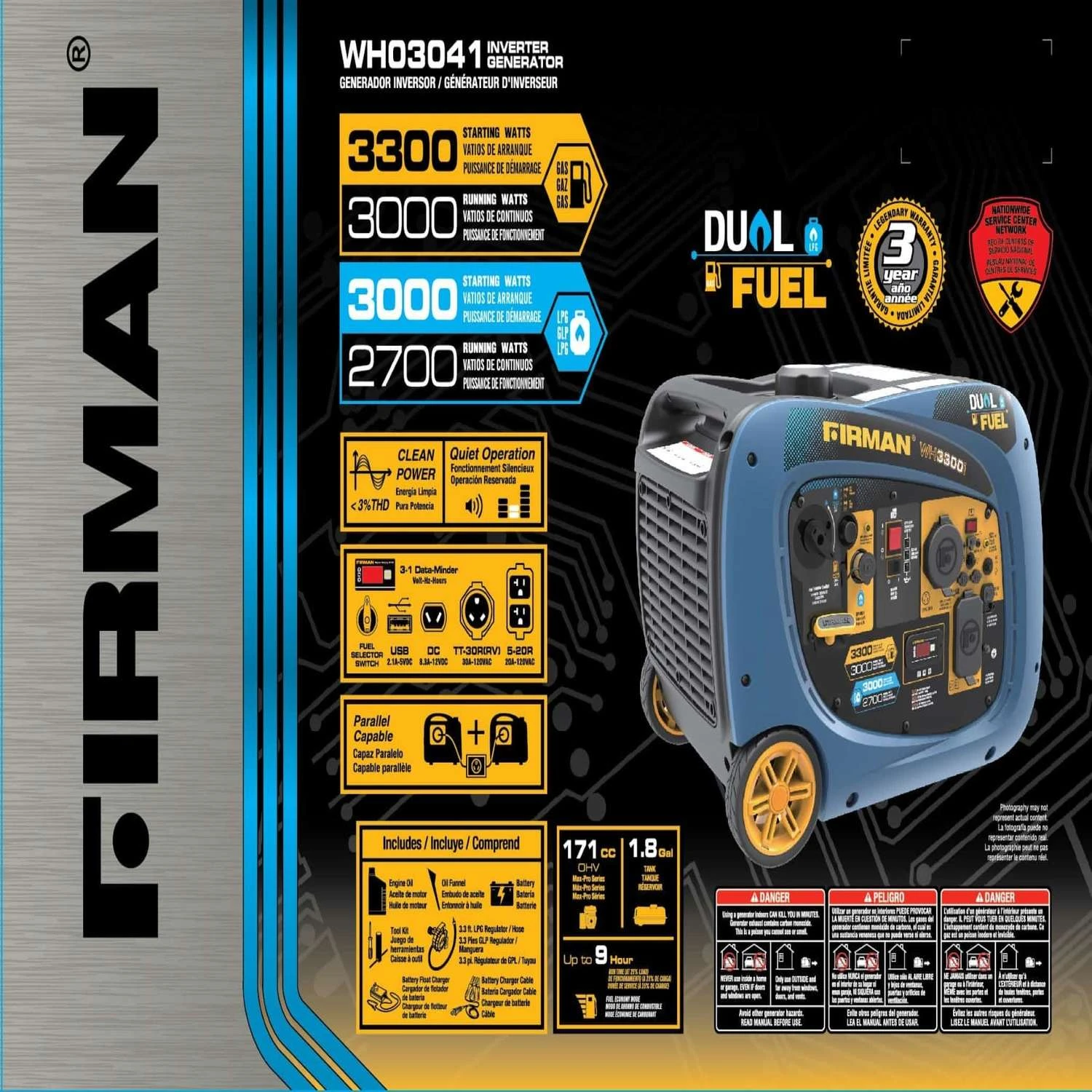 Firman Whisper Hybrid Series 3300 W 120 V Gasoline Or Propane Inverter Generator 3 Firman Whisper Hybrid Series 3300 W 120 V Gasoline Or Propane Inverter Generator - Image 3